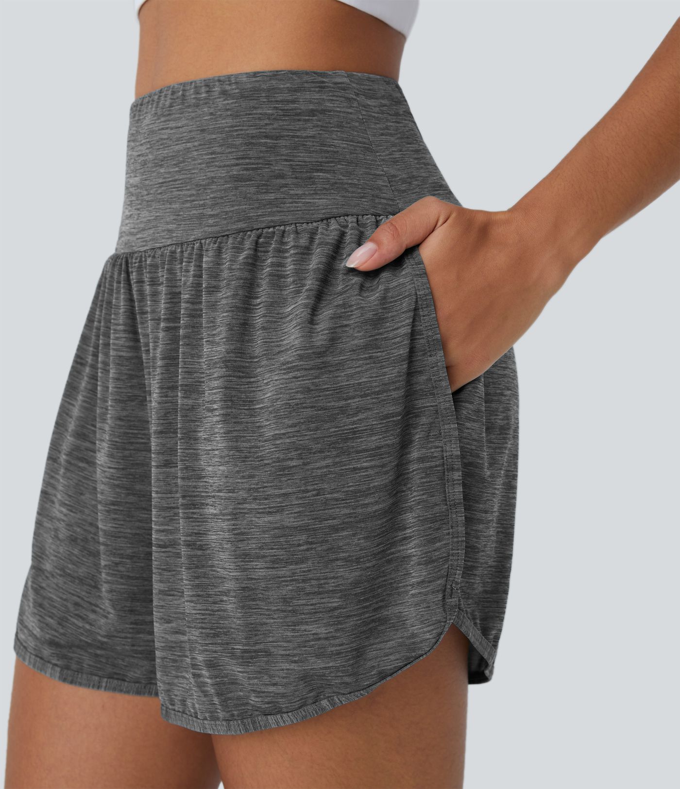 Pantalones cortos deportivos 2 en 1 bolsillo lateral tiro alto