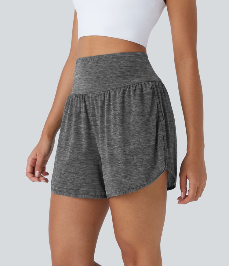 Pantalones cortos deportivos 2 en 1 bolsillo lateral tiro alto