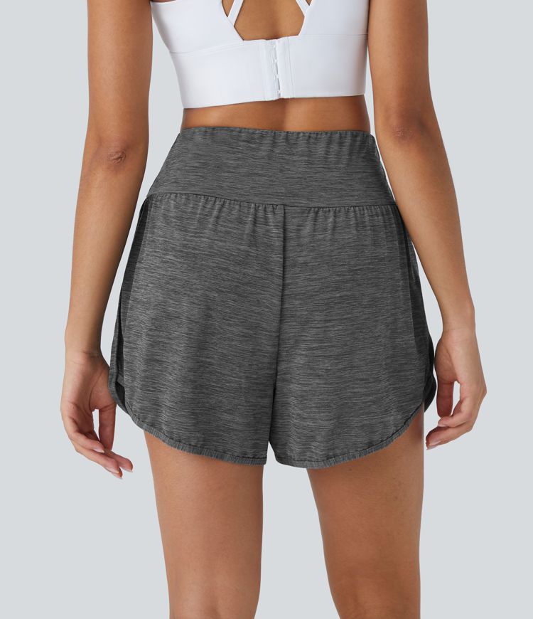 Pantalones cortos deportivos 2 en 1 bolsillo lateral tiro alto