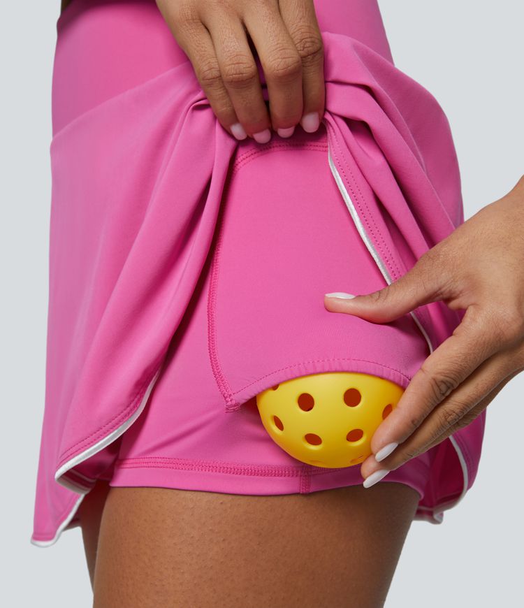 Breezeful™ High Waisted Colourblock Contrast Binding Wrapped 2-in-1 Side Pocket Mini Quick Dry Pickleball Skirt