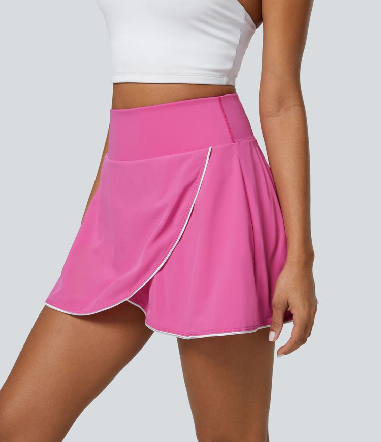Breezeful™ High Waisted Colourblock Contrast Binding Wrapped 2-in-1 Side Pocket Mini Quick Dry Pickleball Skirt
