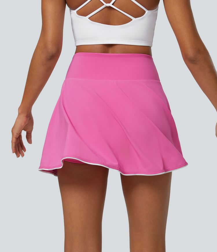 Breezeful™ High Waisted Colourblock Contrast Binding Wrapped 2-in-1 Side Pocket Mini Quick Dry Pickleball Skirt