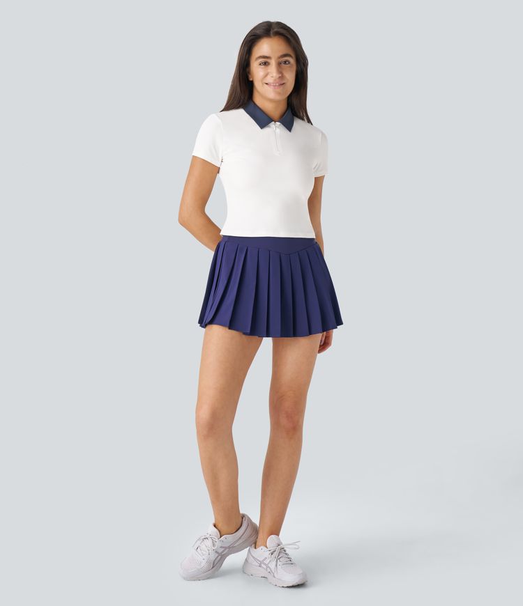Top deportivo tenis manga corta media cremallera cuello polo