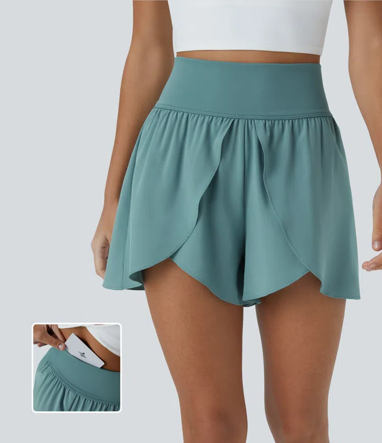 Breezeful™ High Waist Back Waistband Pocket Flowy Split Quick Dry Dance Shorts