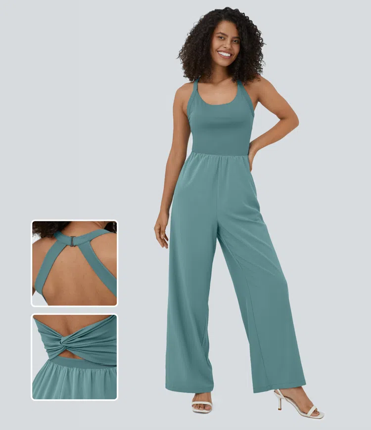 Breezeful™ Backless Cutout Twist Sleeveless Side Pocket Flowy Quick Dry Yoga Jumpsuit
