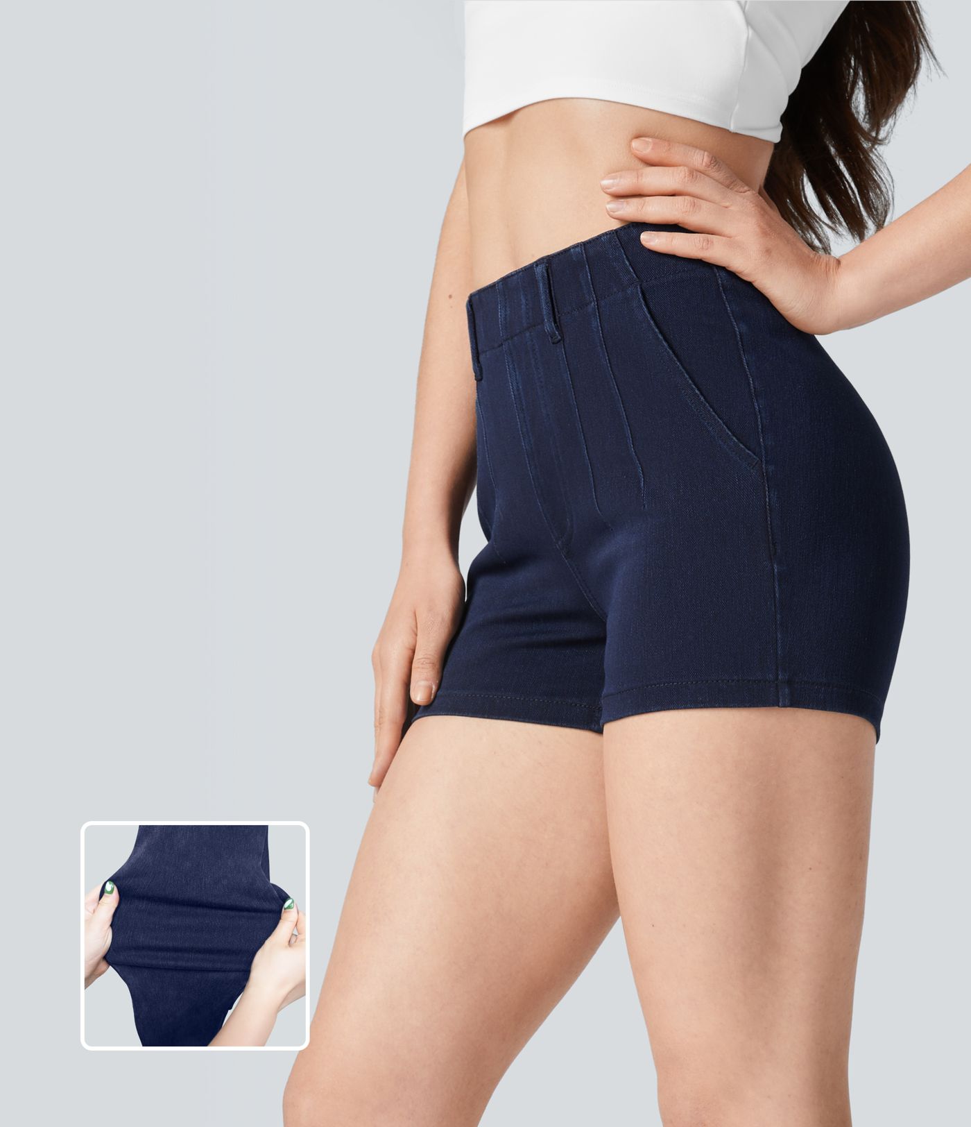 Halara Flex™ Mid Rise Pocket Denim Casual Shorts 3''