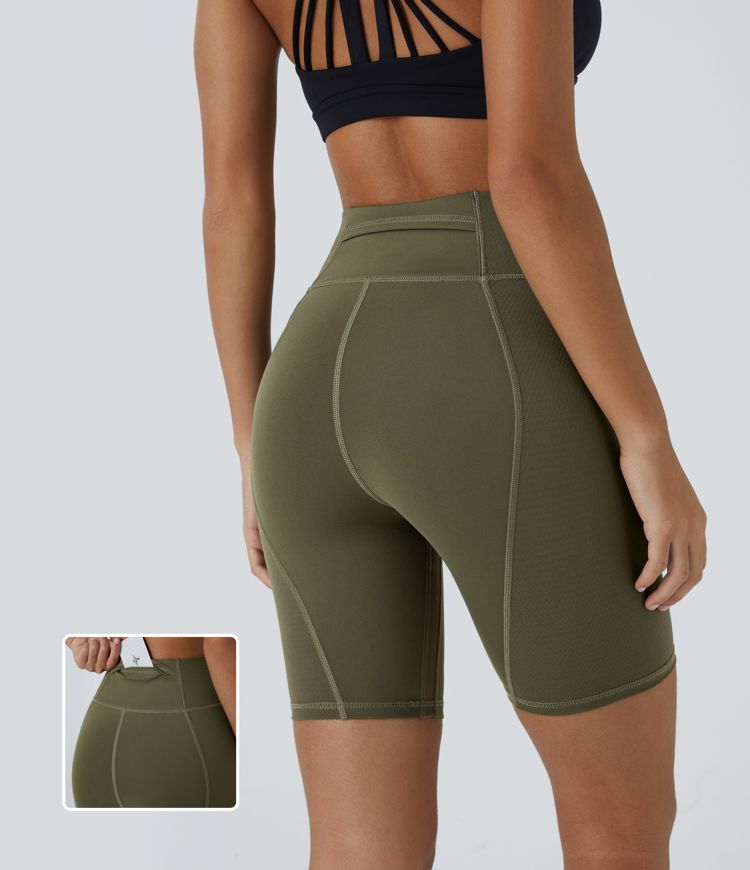 High Waisted Back Pocket Quick Dry Workout Biker Shorts 7''