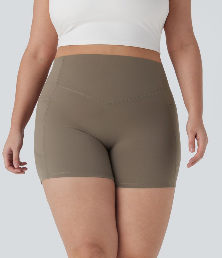 Plus Size Halara UltraSculpt™ SoCinched High Waisted Scrunch Butt Lifting Tummy Control Shaping Training Biker Shorts 5'' with Pockets