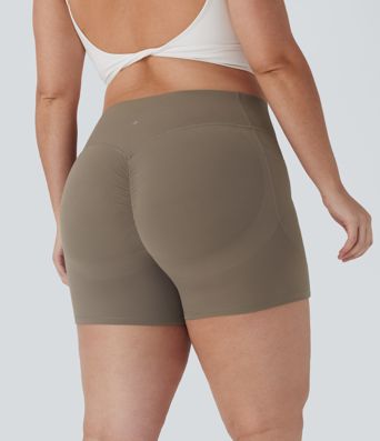 Halara UltraSculpt™ Biker-Shorts in großen Größen – hoch tailliert, mit gerafftem Po für Lifting-Effekt, Bauchkontrolle und formender Wirkung; 5'' mit Taschen