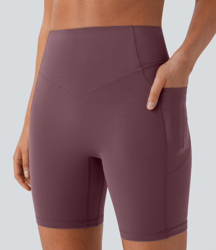 Halara UltraSculpt™ - Formende Workout-Shorts mit hohem Bund, Seitentaschen, Booty-Scrunch und Seitentaschen - Po-Lifting, 17,8 cm