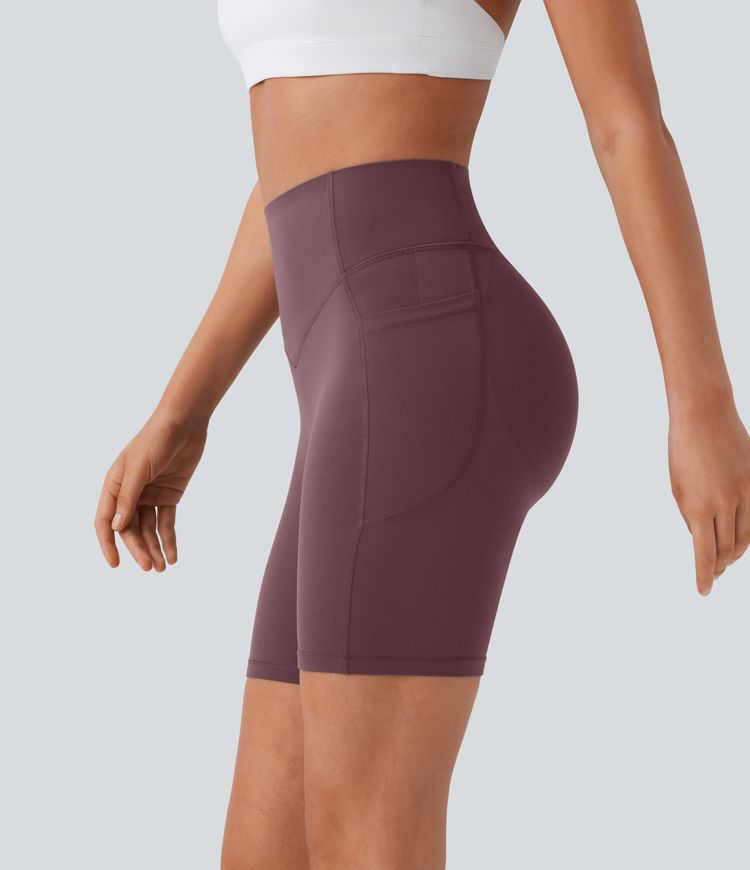Halara UltraSculpt™ - Formende Workout-Shorts mit hohem Bund, Seitentaschen, Booty-Scrunch und Seitentaschen - Po-Lifting, 17,8 cm