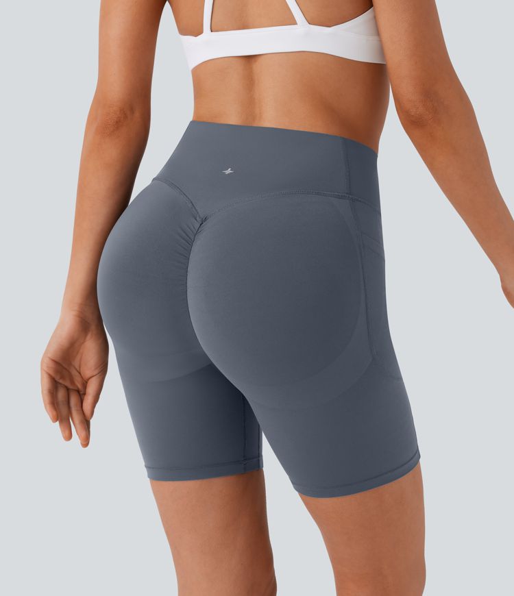 SoCinched High Waisted Butt Lifting Tummy Control Side Pocket Shaping Workout UltraSculpt Biker Shorts 7''