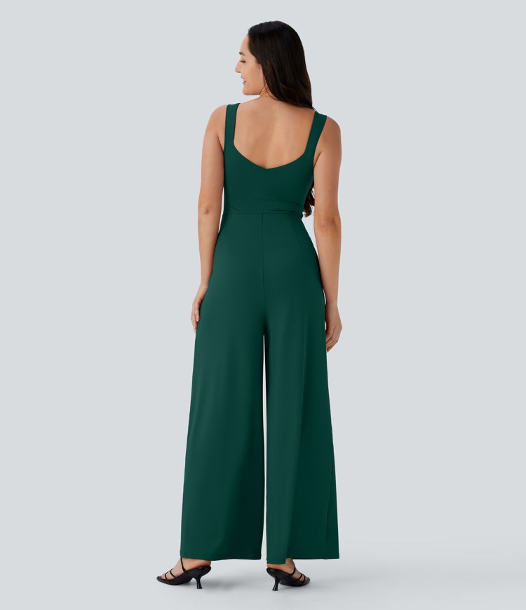 U Back Sleeveless Casual Jumpsuit with Pockets
