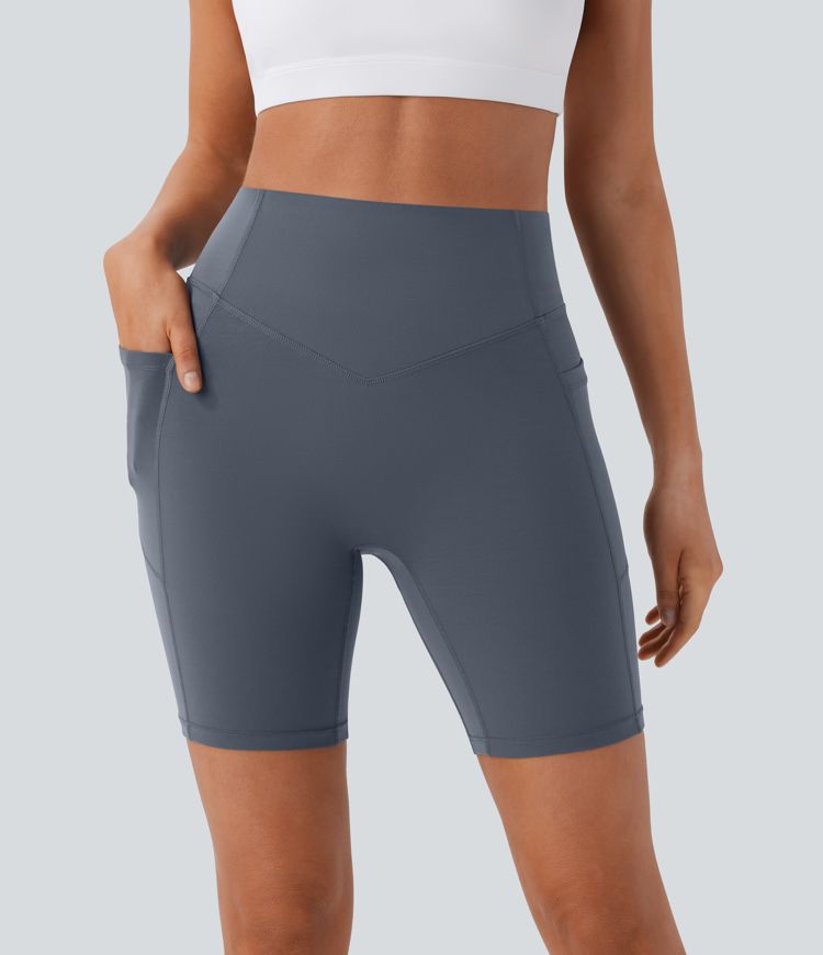SoCinched High Waisted Butt Lifting Tummy Control Side Pocket Shaping Workout UltraSculpt Biker Shorts 7''