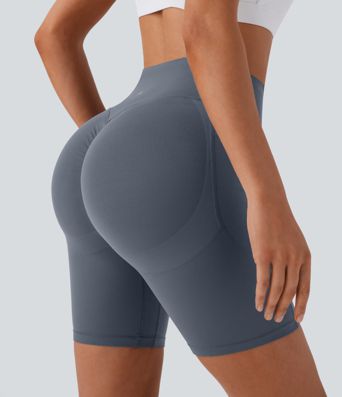 Halara UltraSculpt™ High Waisted Scrunch Butt Lifting Tummy Control Side Pocket Shaping Workout Biker Shorts 7''