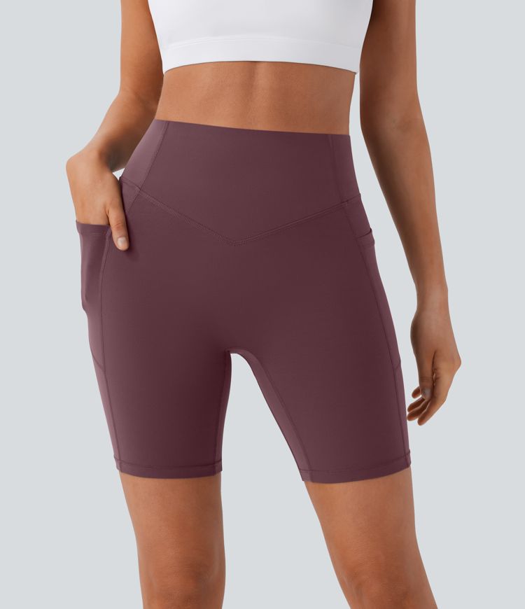 Halara UltraSculpt™ - Formende Workout-Shorts mit hohem Bund, Seitentaschen, Booty-Scrunch und Seitentaschen - Po-Lifting, 17,8 cm