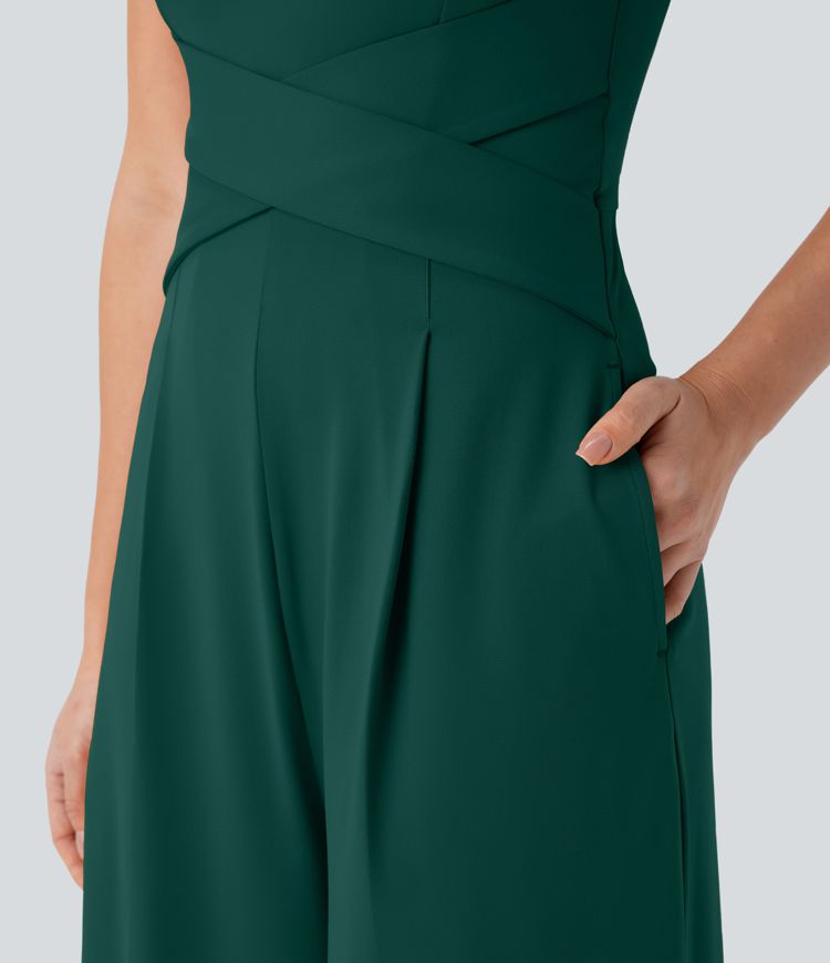 U Back Sleeveless Casual Jumpsuit with Pockets