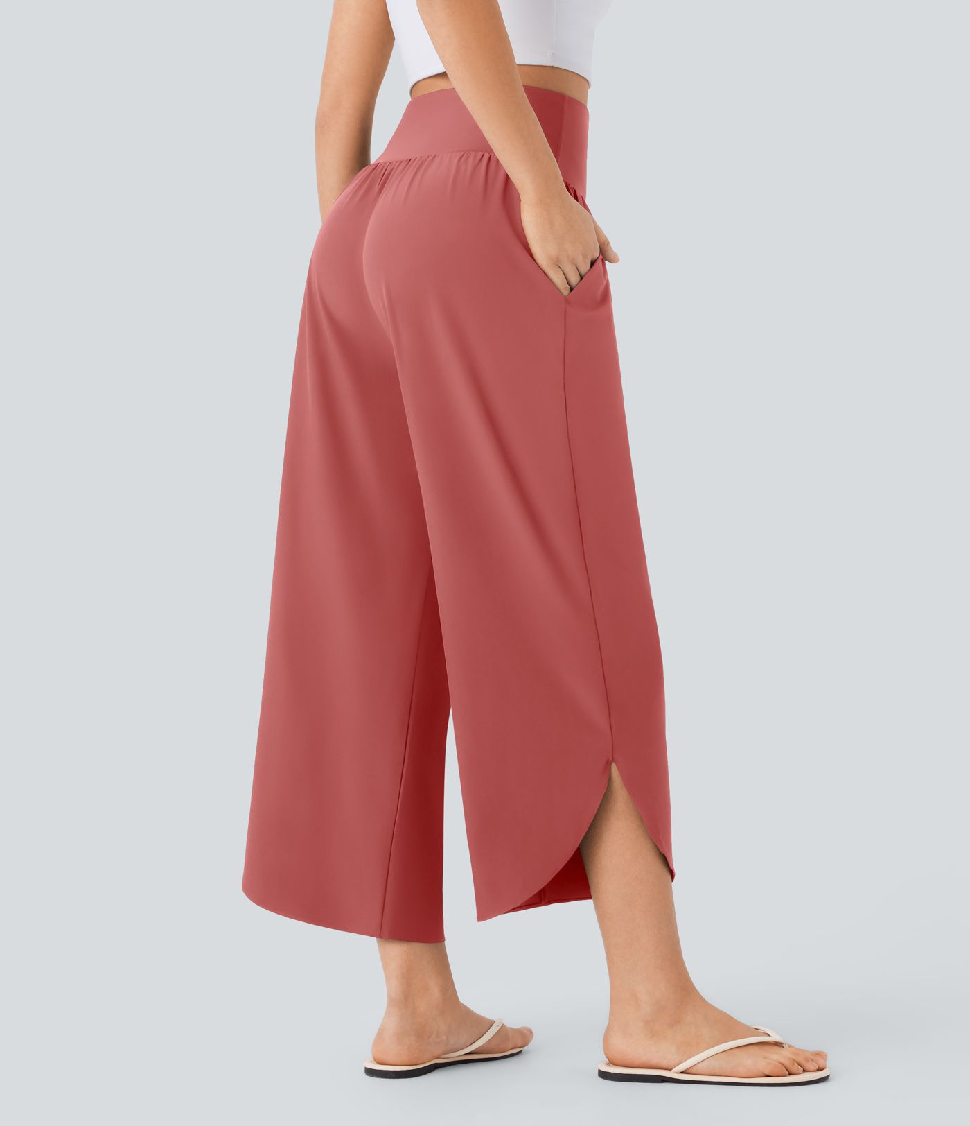 Breezeful™ High Waisted Tummy Control Split Hem Quick Dry Resort Pants with Pockets