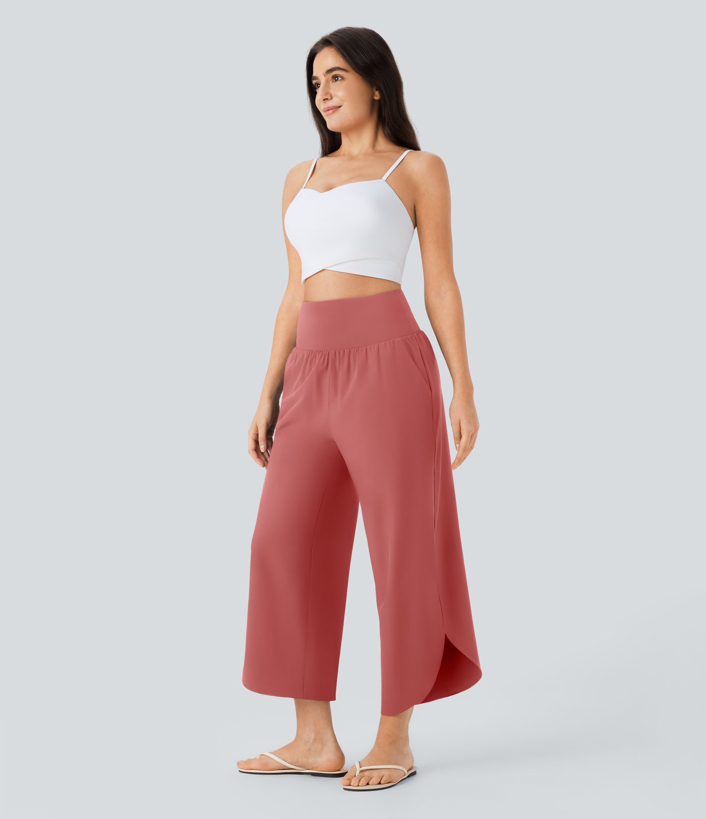 Breezeful™ High Waisted Tummy Control Split Hem Quick Dry Resort Pants with Pockets