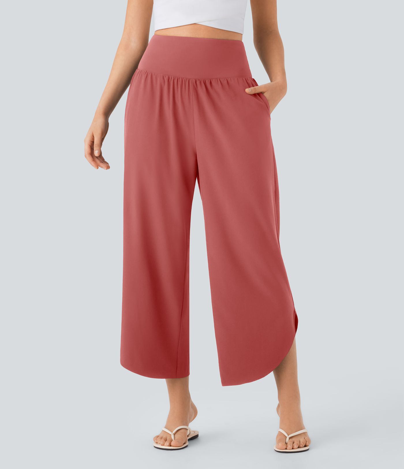 Breezeful™ High Waisted Tummy Control Split Hem Quick Dry Resort Pants with Pockets