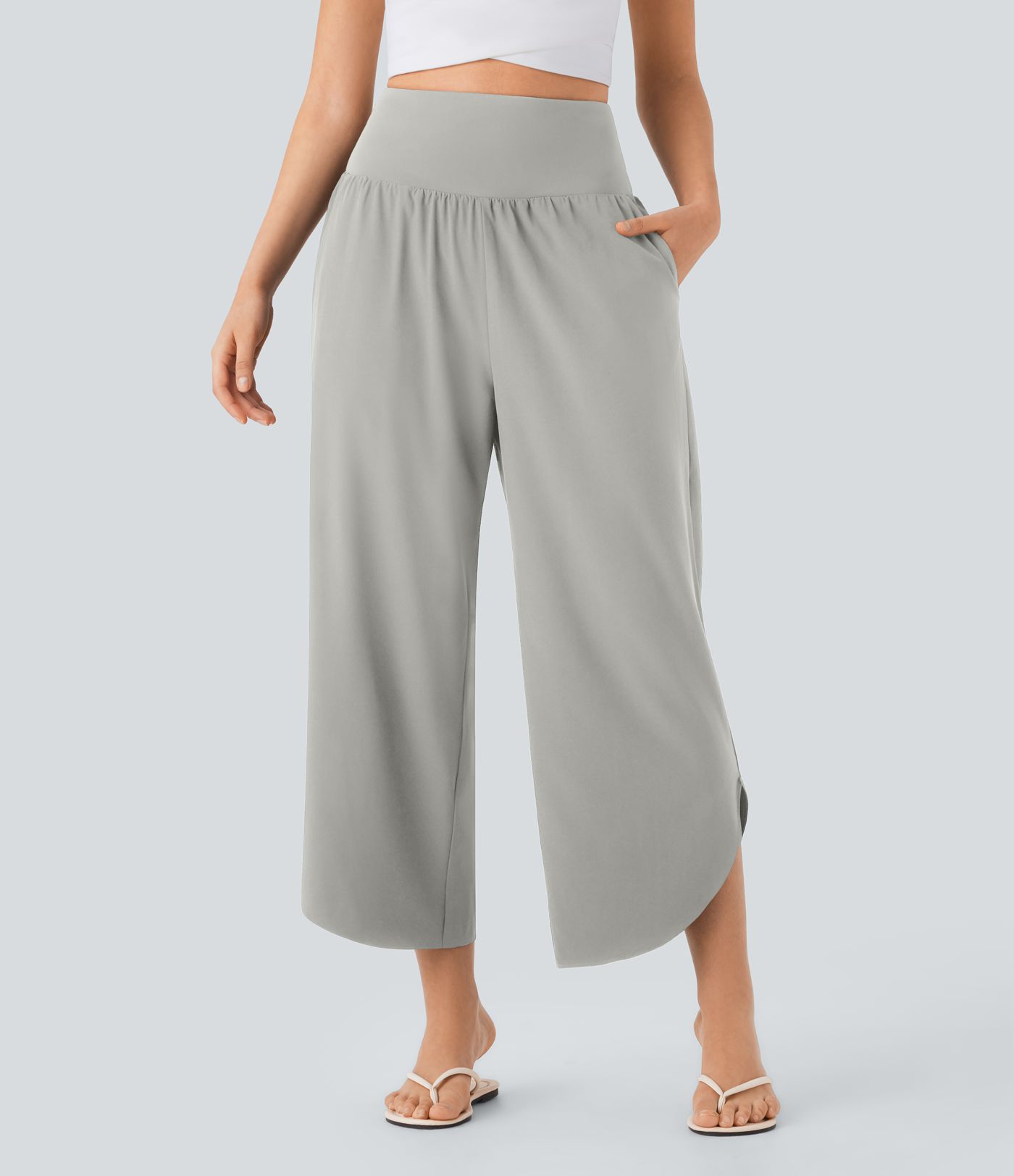Breezeful™ High Waisted Tummy Control Split Hem Quick Dry Resort Pants with Pockets