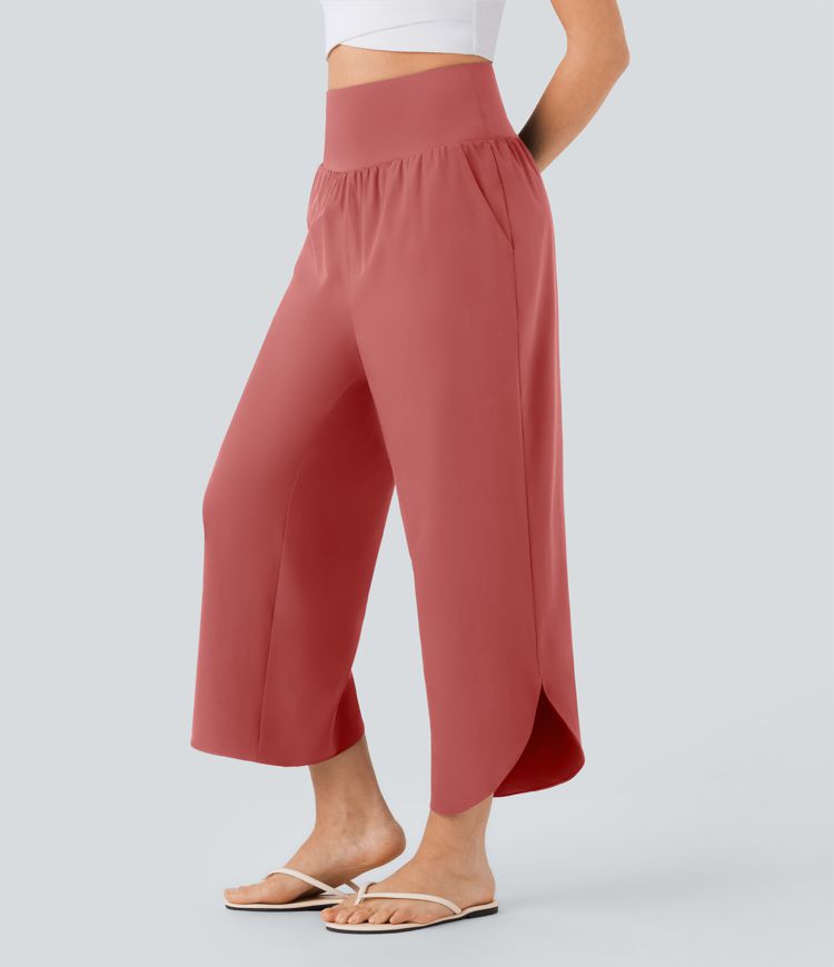 Breezeful™ High Waisted Tummy Control Split Hem Quick Dry Resort Pants with Pockets