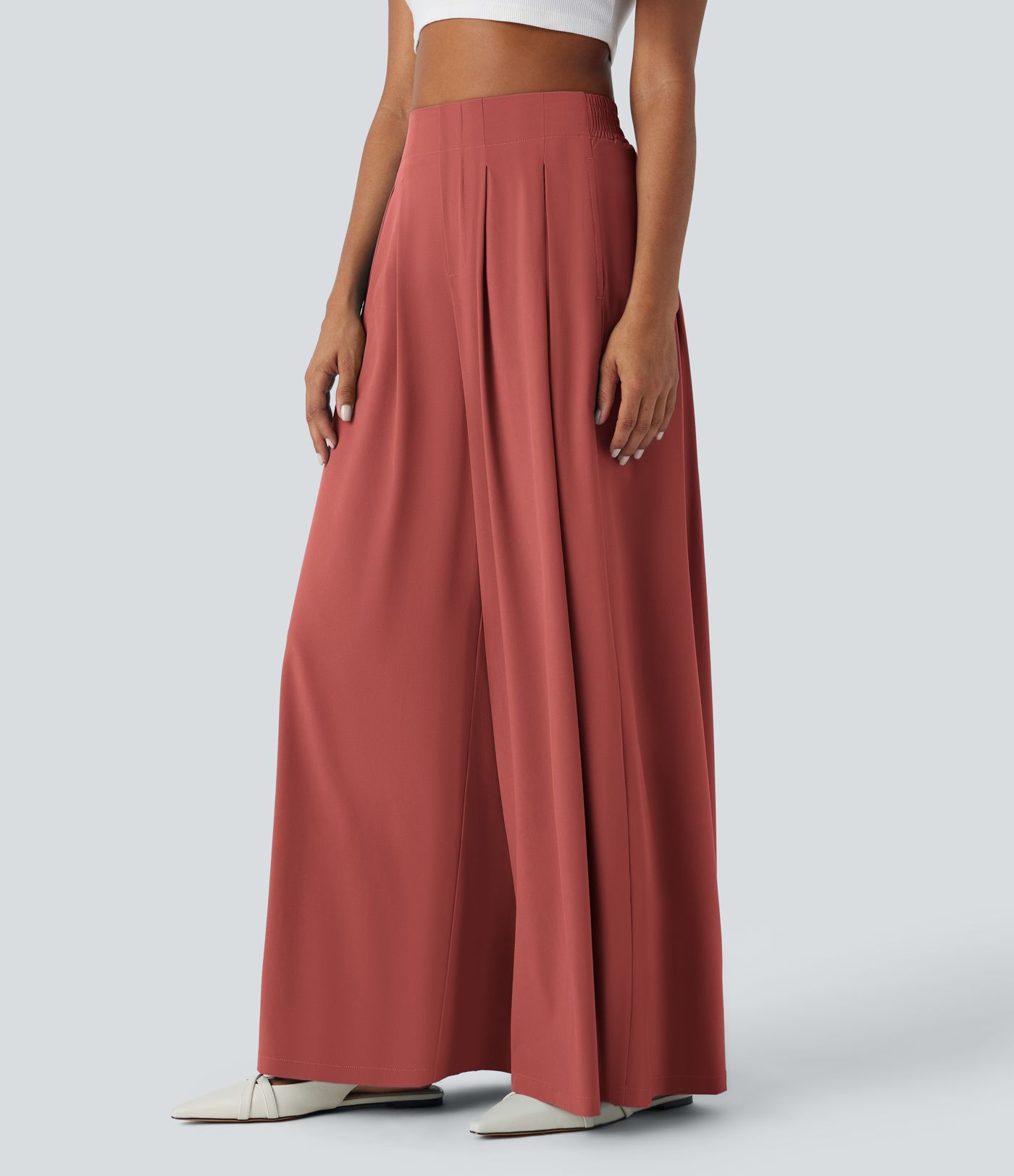 Pantalon Palazzo Breezeful™ Taille Haute à Poches, Fluide, Uni, Séchage Rapide, Décontracté