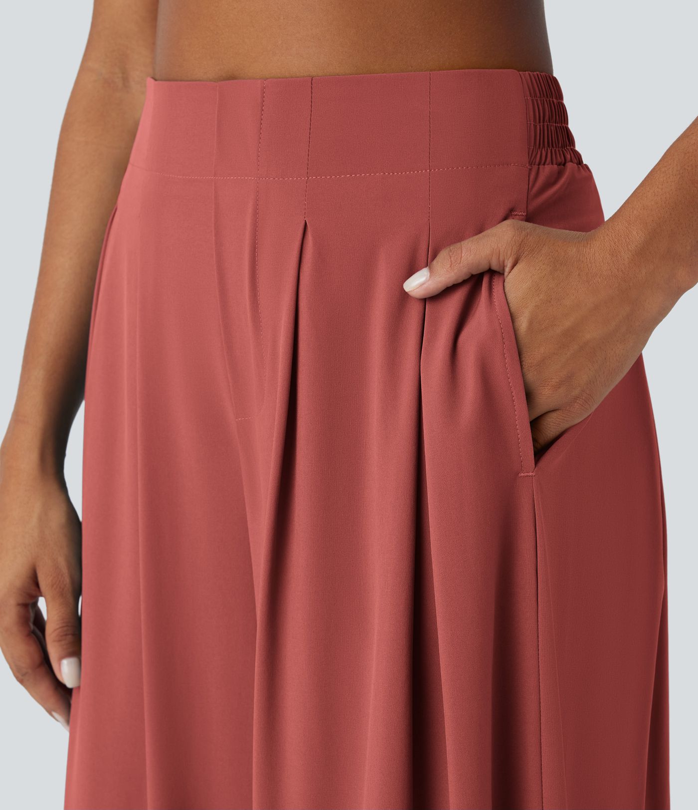 Pantalon Palazzo Breezeful™ Taille Haute à Poches, Fluide, Uni, Séchage Rapide, Décontracté