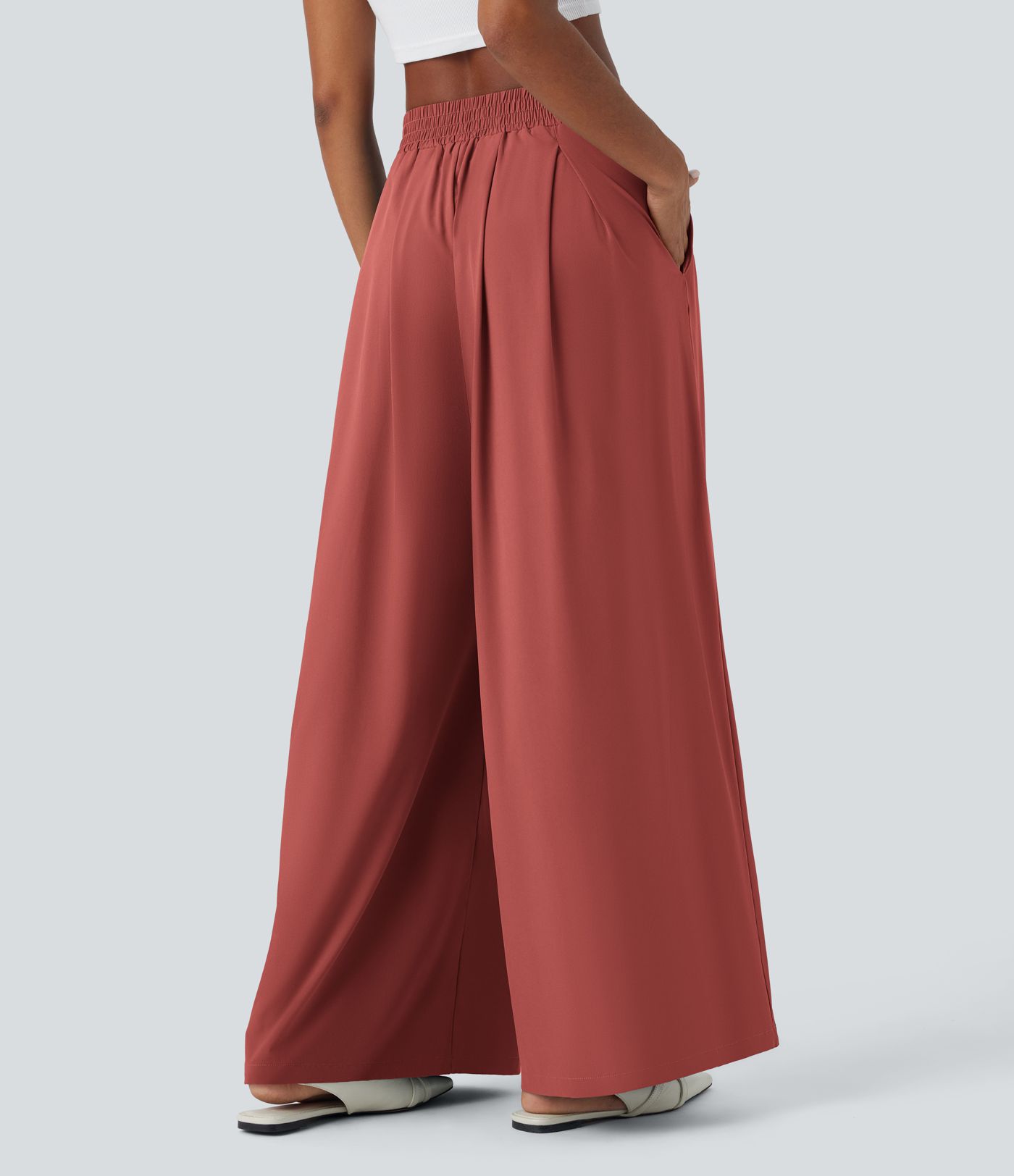 Pantalon Palazzo Breezeful™ Taille Haute à Poches, Fluide, Uni, Séchage Rapide, Décontracté