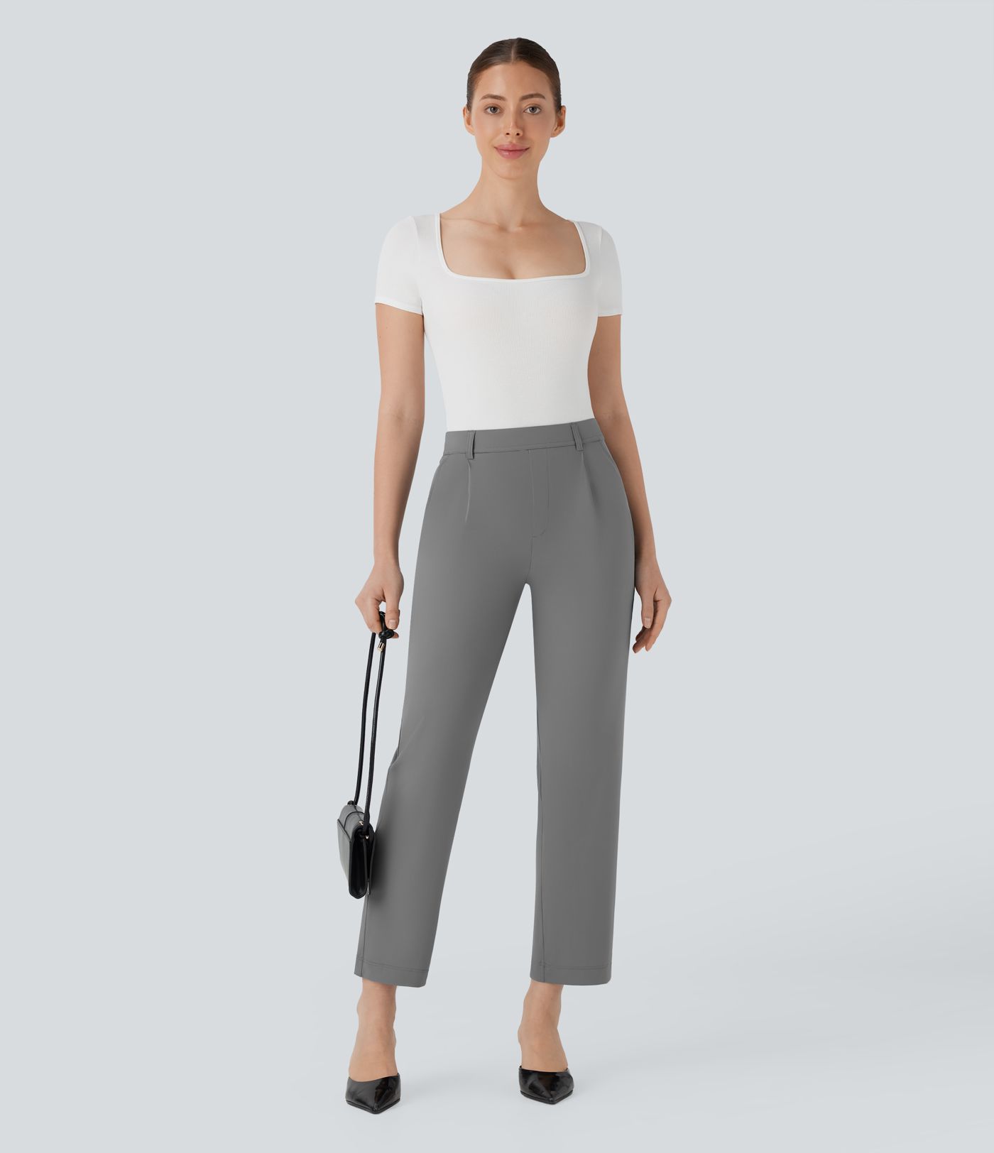 High Waisted Tapered Cool Touch Work Pants with Pockets