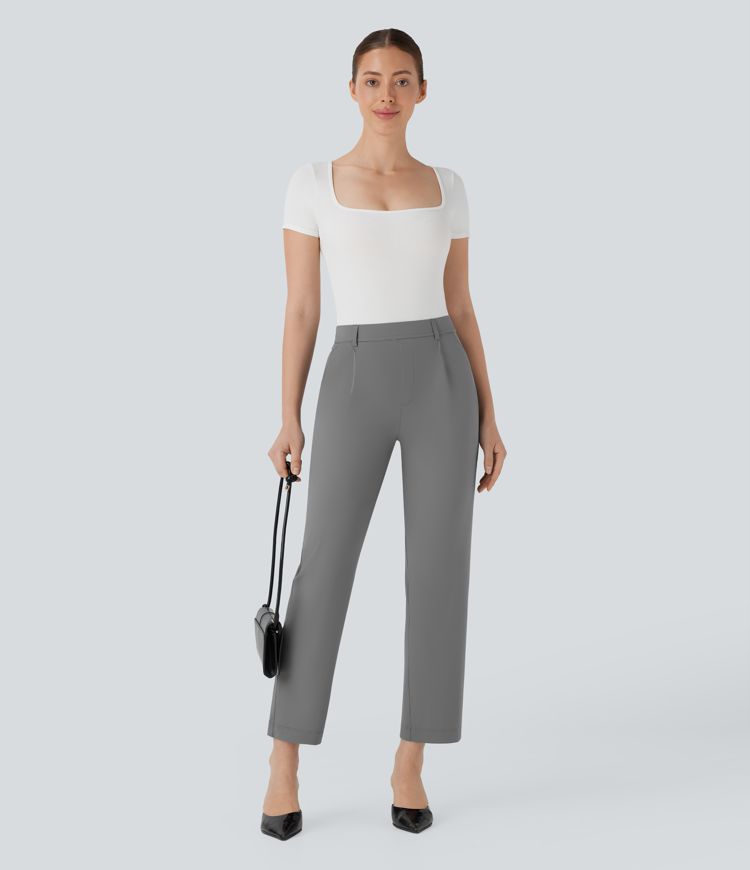 High Waisted Tapered Cool Touch Work Pants with Pockets