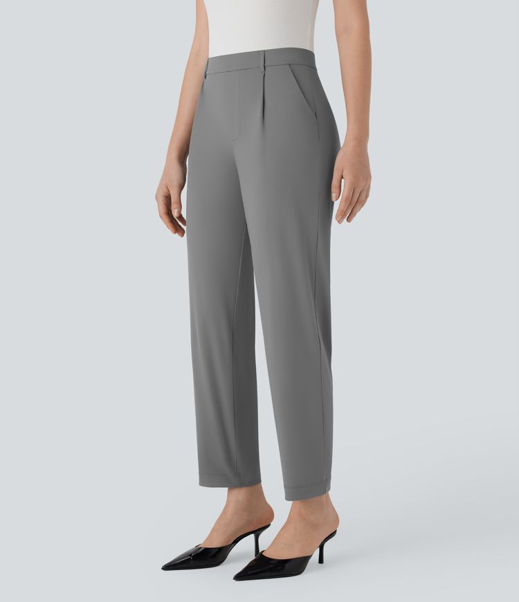 High Waisted Tapered Cool Touch Work Pants with Pockets