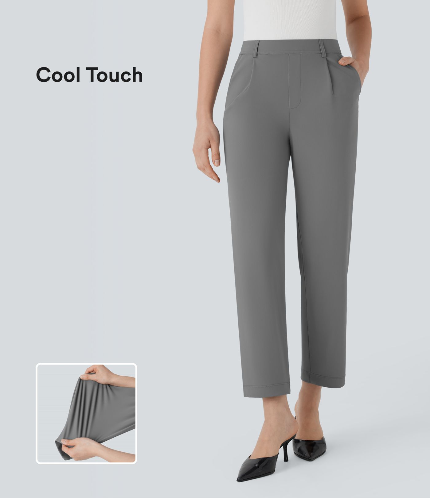 High Waisted Tapered Cool Touch Work Pants with Pockets