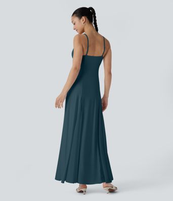 Robe longue fluide à bretelles ajustables avec maille contrastée pour demoiselle d'honneur et invitée de mariage