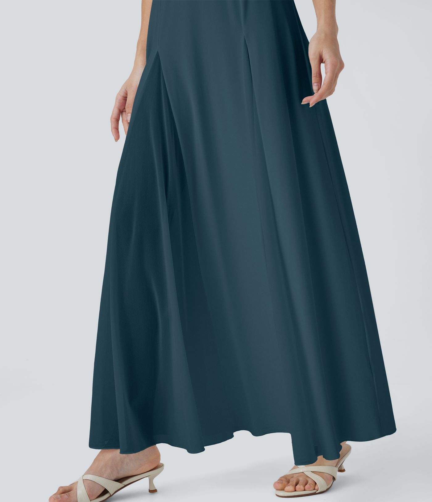 Robe longue fluide à bretelles ajustables avec maille contrastée pour demoiselle d'honneur et invitée de mariage