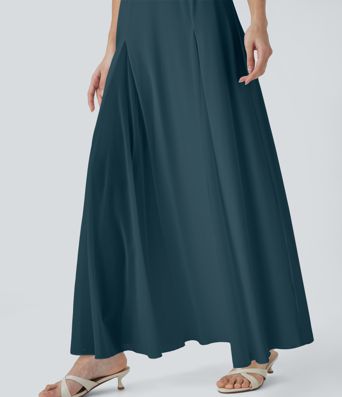 Robe longue fluide à bretelles ajustables avec maille contrastée pour demoiselle d'honneur et invitée de mariage