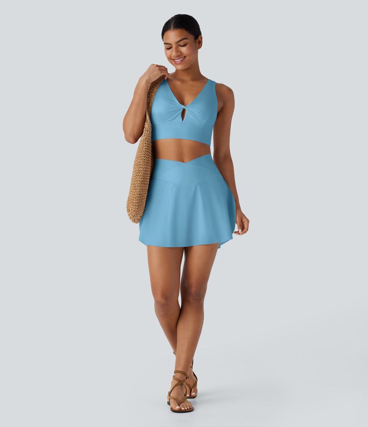 2-in-1 Crossover-Urlaubs-Minirock mit hohem Bund und Seitentaschen, Cool Touch - schnelltrocknend