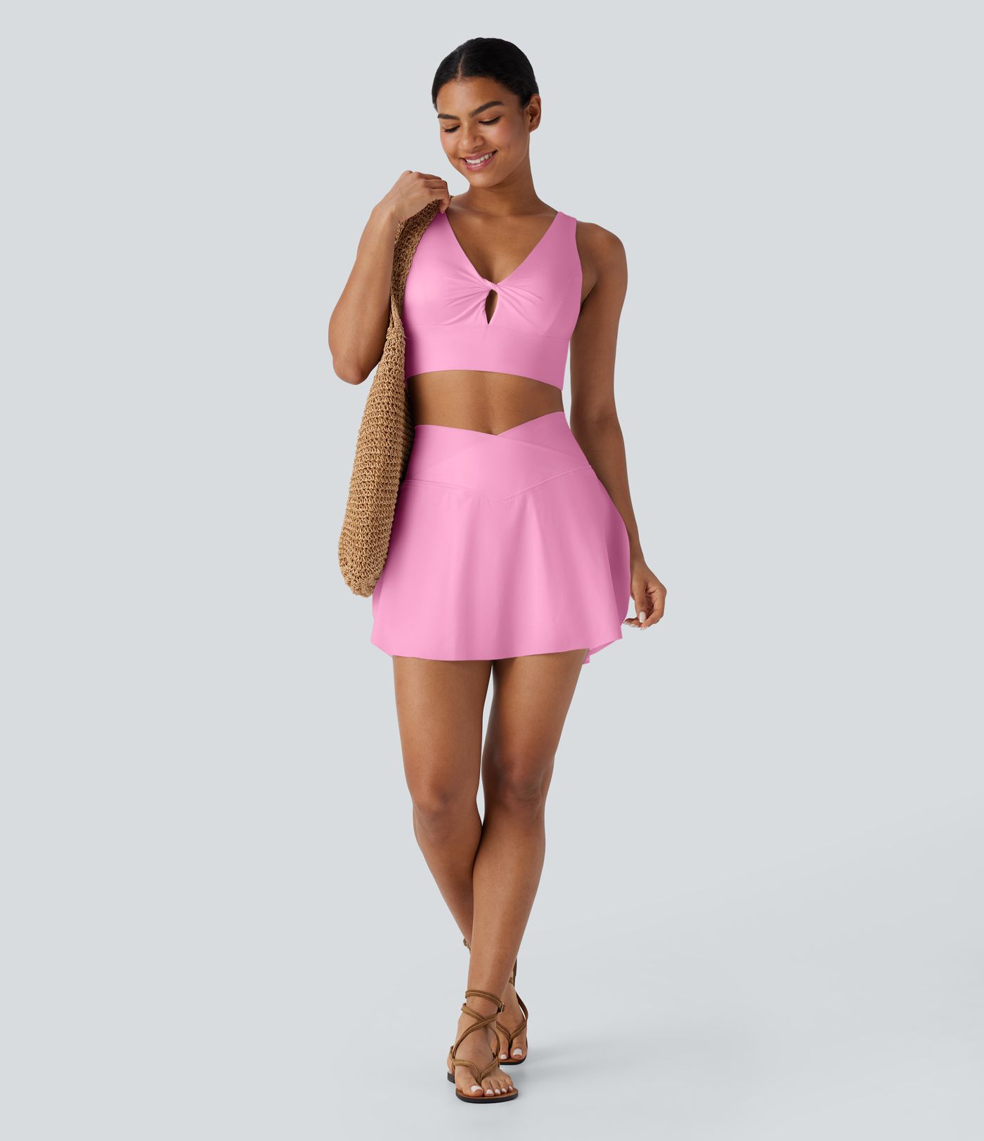 Jupe-short 2-en-1 mini de villégiature taille haute croisée à séchage rapide avec poches latérales Toucher Frais