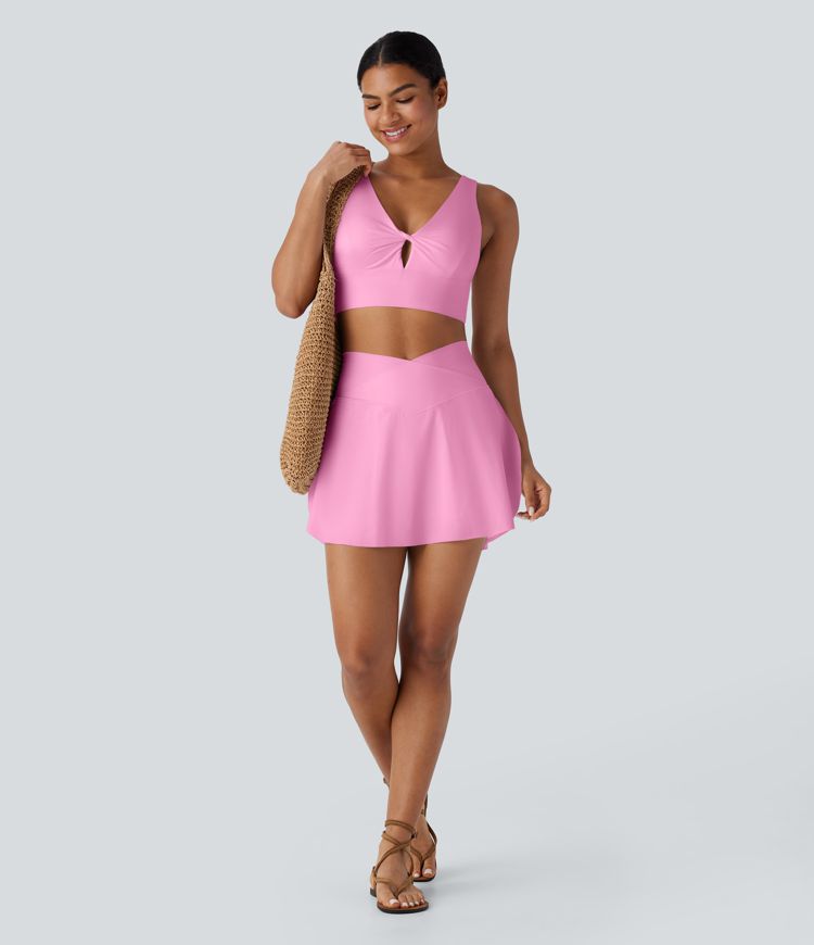 Jupe-short 2-en-1 mini de villégiature taille haute croisée à séchage rapide avec poches latérales Toucher Frais