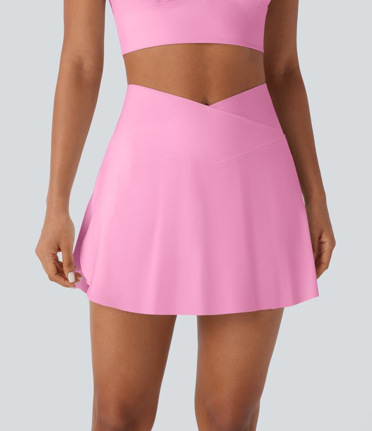 Jupe-short 2-en-1 mini de villégiature taille haute croisée à séchage rapide avec poches latérales Toucher Frais