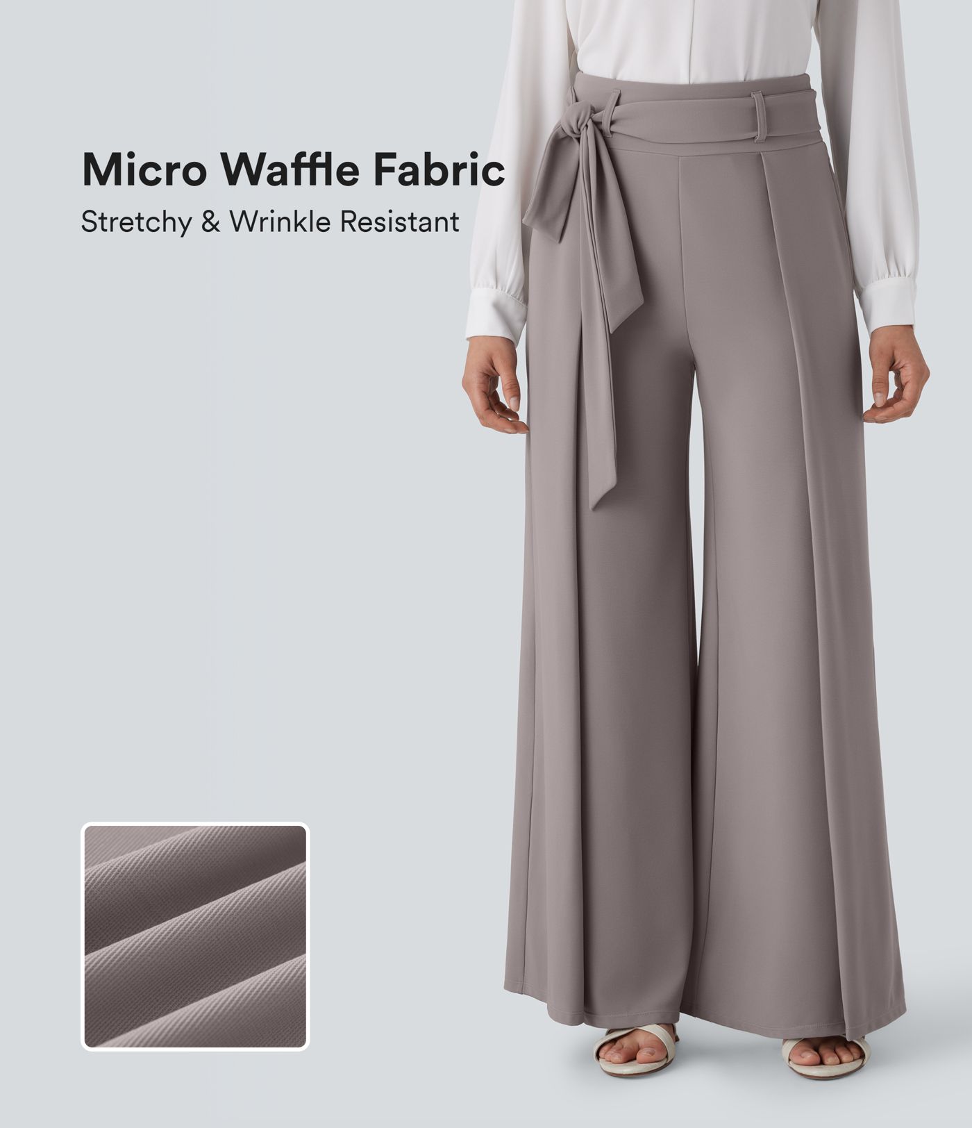 Halara Flex™ Stoffhose in Mikrowaffel-Optik mit hohem Bund, Seitentaschen, Gürtel und weitem Bein