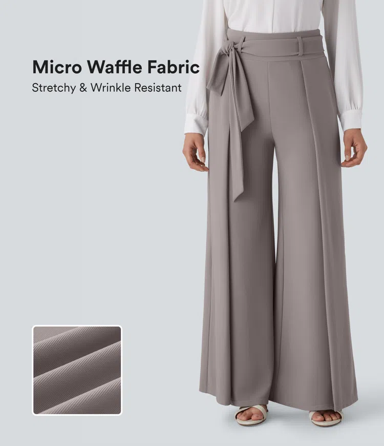Halara Flex™ High Waisted Belted Pocket Wide Leg Micro Waffle Work Pants