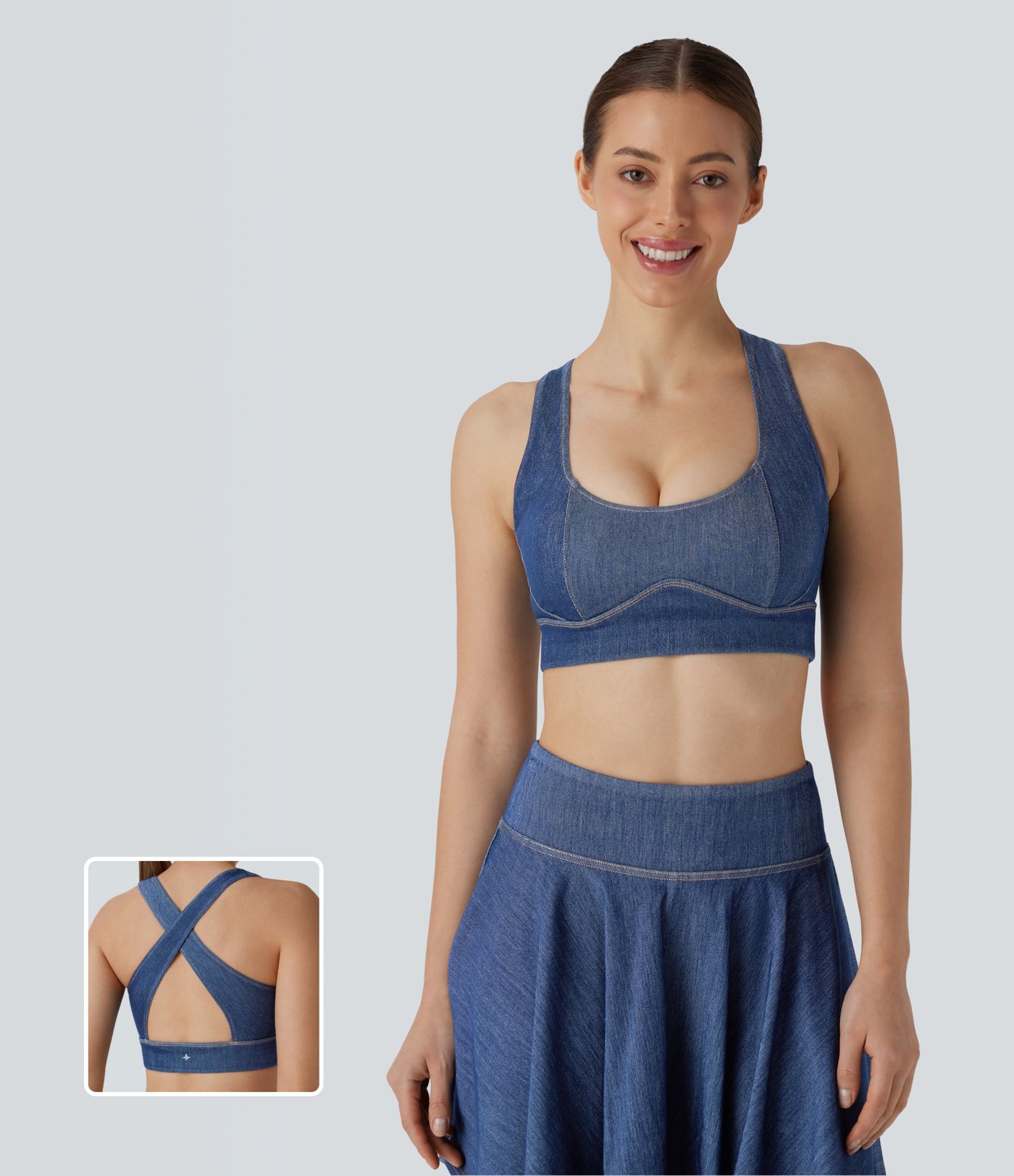 Camiseta Halara Flex™ Denim tenis tirantes elástica desgastada con espalda descubierta y entrecruzada fresca al tacto