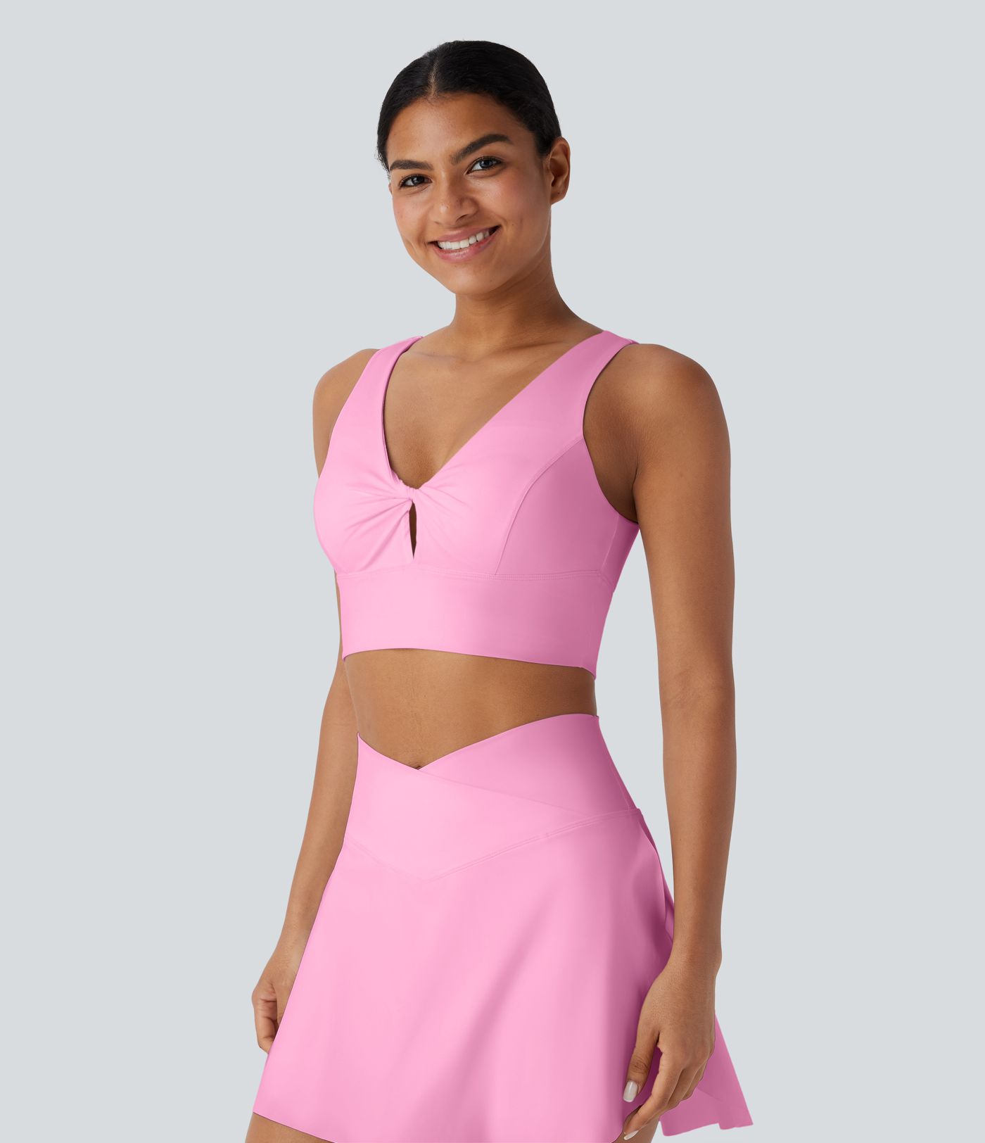 V Neck Twisted Cut Out Backless Cool Touch Quick Dry Resort Sports Bra
