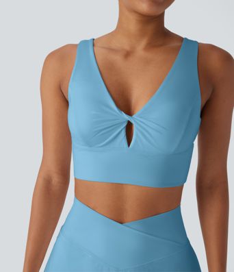 V Neck Twisted Cut Out Backless Cool Touch Quick Dry Resort Sports Bra