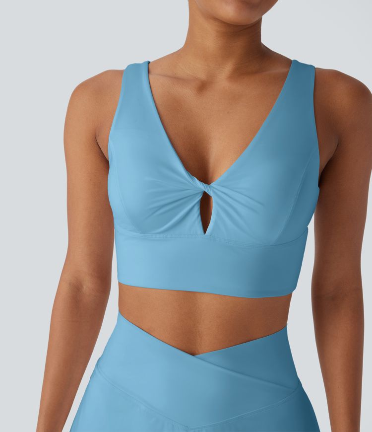 V Neck Twisted Cut Out Backless Cool Touch Quick Dry Resort Sports Bra
