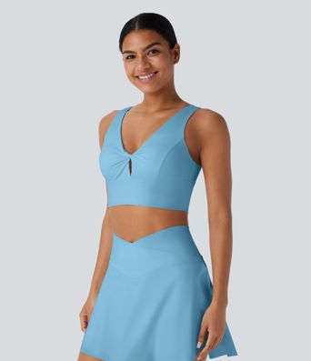 V Neck Twisted Cut Out Backless Cool Touch Quick Dry Resort Sports Bra