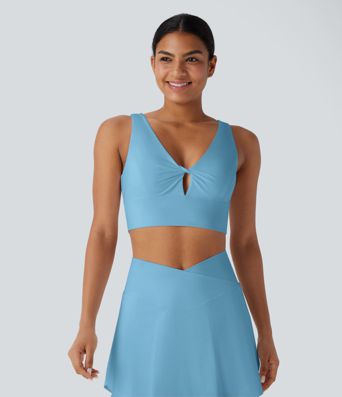 V Neck Twisted Cut Out Backless Cool Touch Quick Dry Resort Sports Bra
