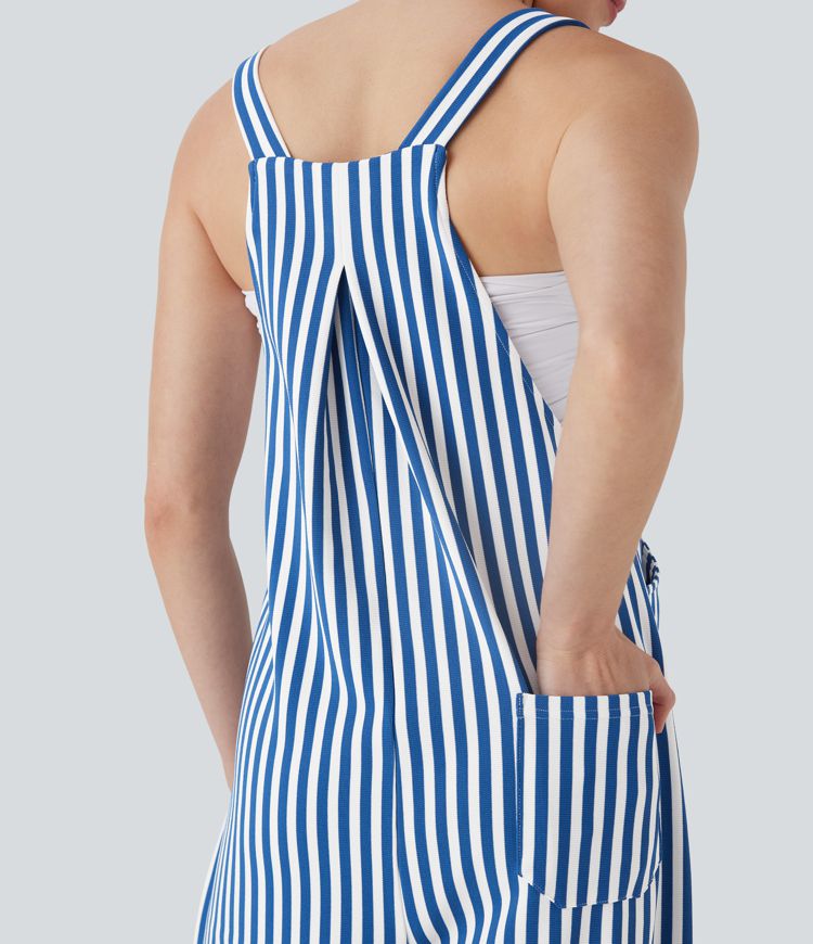 Pockets Stripe Waffle Overalls