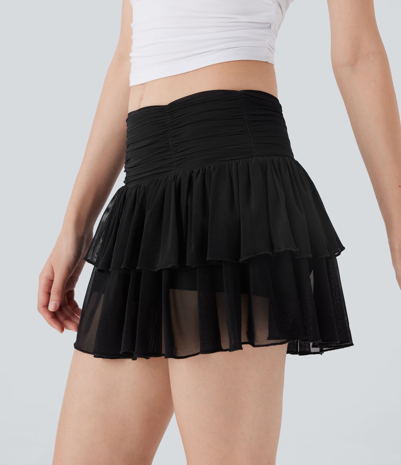 Falda casual mini micro de dos capas con bolsillo, altura media y transparente